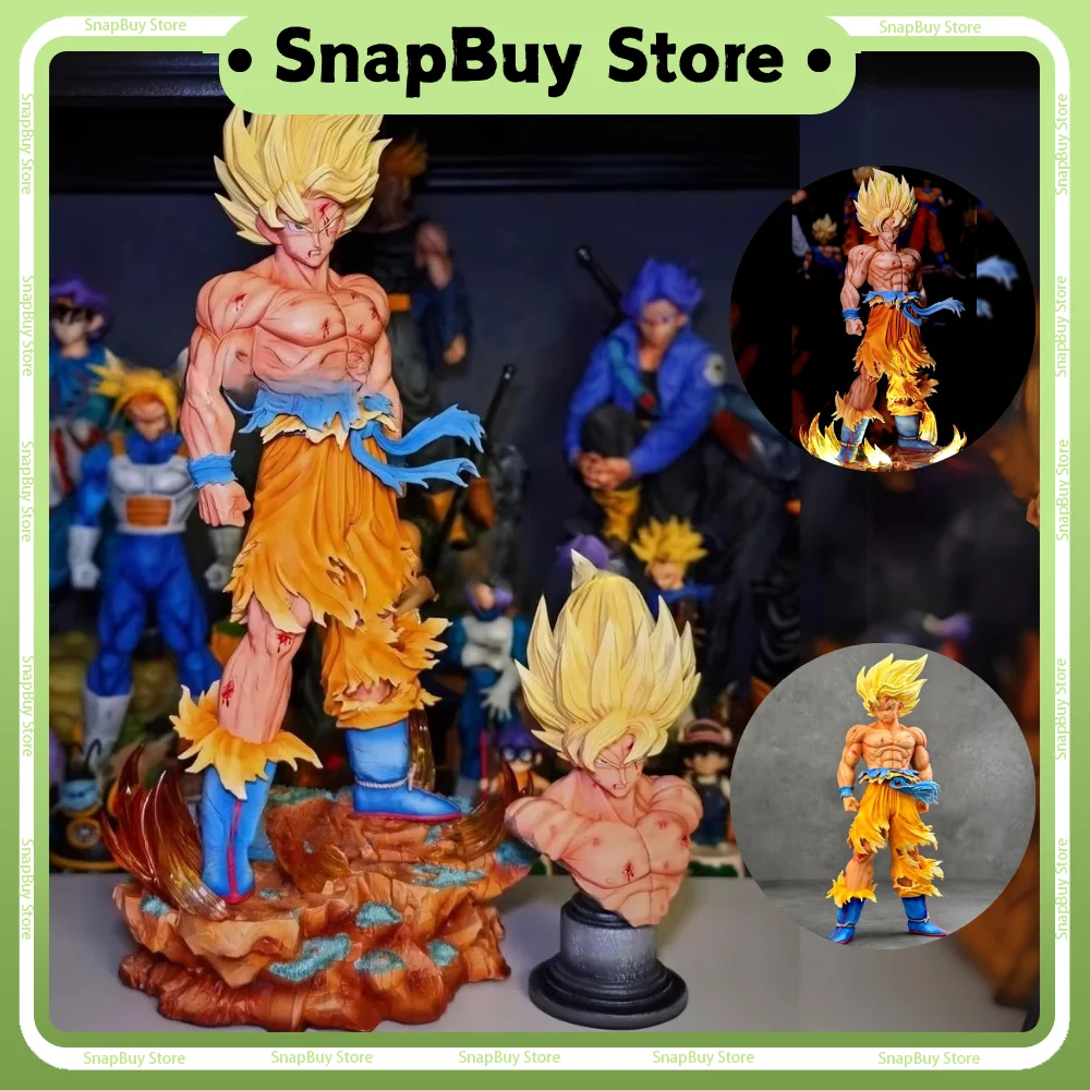 

Dragon Ball Z Super Saiyan Son Goku Action Figure Replaceable Heads Led Base Collection Model Ornament Decoration Toys Doll Gift
