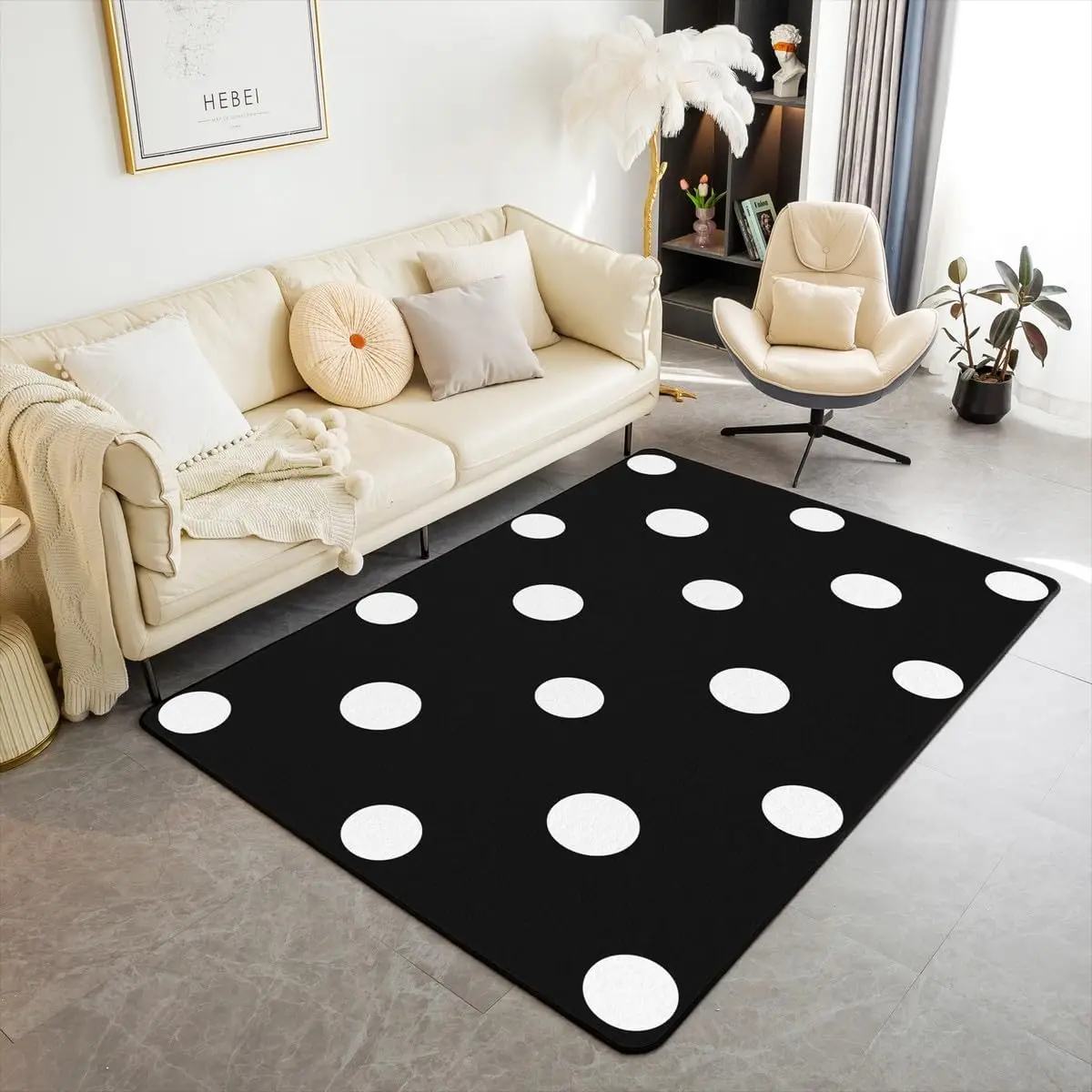 

Polka Dot Area Rug Polyester Black White Living Room Rugs for Bedroom Geometric Plaid Decor Carpet Modern Cute Indoor Floor Mat