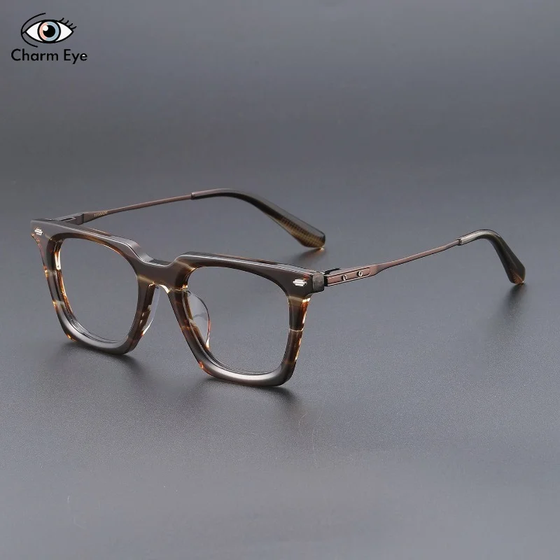 

Square Men Glasses Japan Ultra Light Pure Titanium Handmade Acetate Eyeglass Frame Anti Blue Light Retro Optical Myopia Eyewear