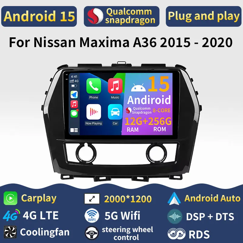 Android 15 Carplay para Nissan Maxima A36 2015 2016 2017 2018-2020 unidad principal de Radio de coche GPS estéreo 360 cámara 2din Auto 5G WIFI BT