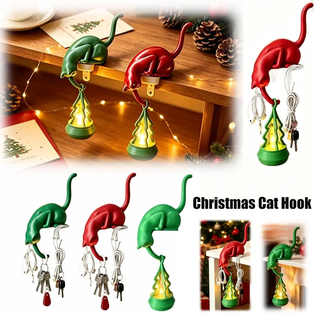 Cute Cat Hook Ornament Cartoon with Lantern Upside Down Cat Figurine Creative Funny Key Hanger Bookshelf Decoration