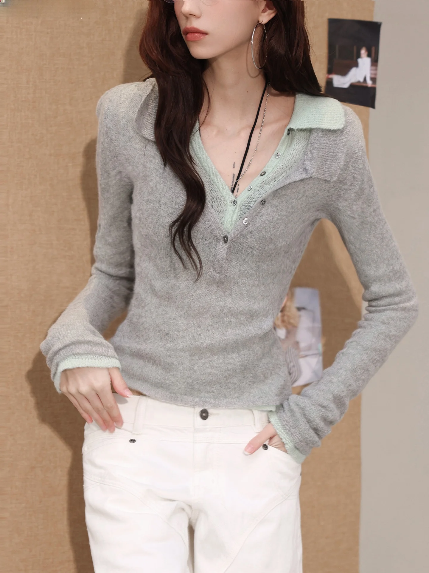 

Bulletnini Ultra-Thin Ne Knitted Long Sve Women's Top Breathable Hole Design Casual Sle Nylon Wool Blend