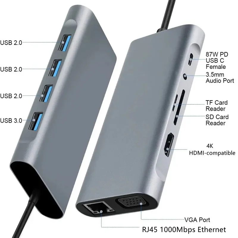 Imagem -02 - Adaptador de Energia Multiport para Macbook Laptop 11 em Hub Usb 3.0 Usb 3.0 4k Compatível com Hdmi Rj45 sd Leitor de Cartão tf pd Carregamento Rápido