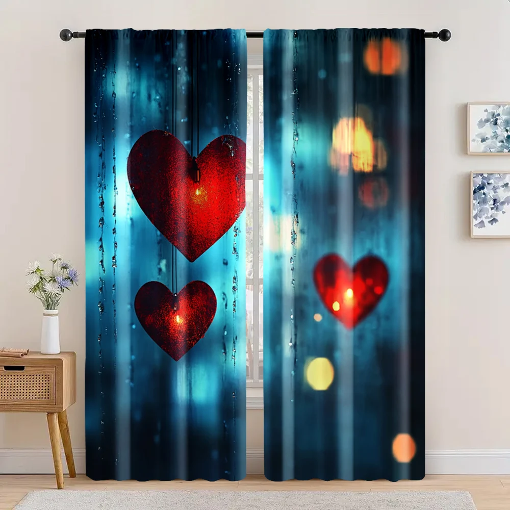 2pc,  Romantic Valentine's Day Curtains Heart Light Filter Holiday Decorations for Holiday Parties, Home Decor