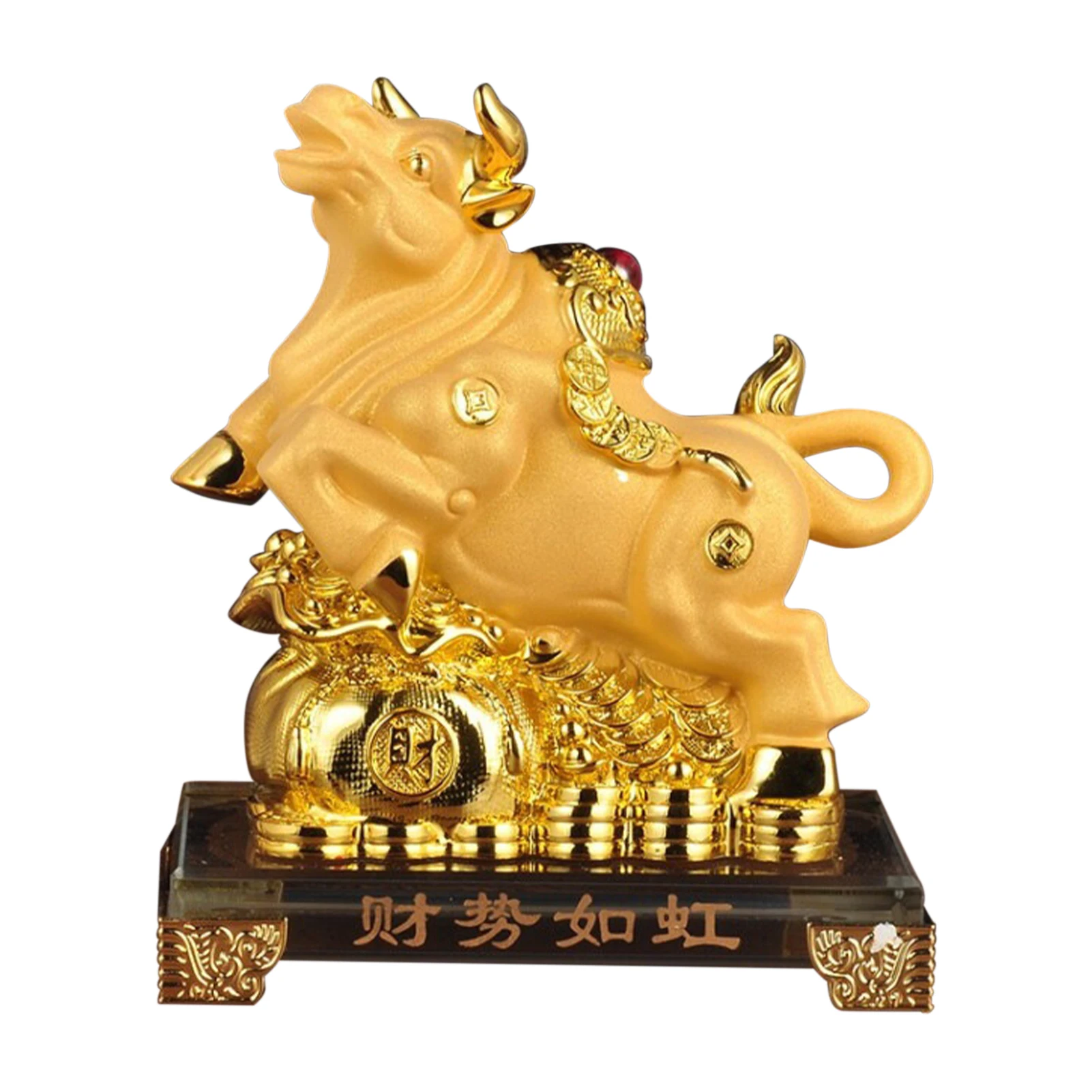 Display Easy Clean 2021 Handcraft Collectible Figurine Chinese Zodiac OX Year Desktop Gift Home Decor Golden Resin Celebrate