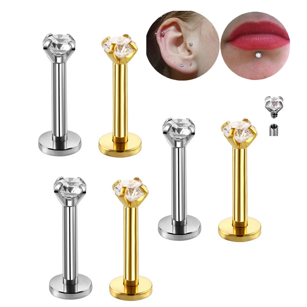 10er/50er-Set G23 Titan Labret Ohr- und Lippenstecker Schmuck mit quadratischem Zirkonia-Kristall für Knorpel, Tragus, Zungenpiercing, Gewinde-Körperschmuck – Detail 9