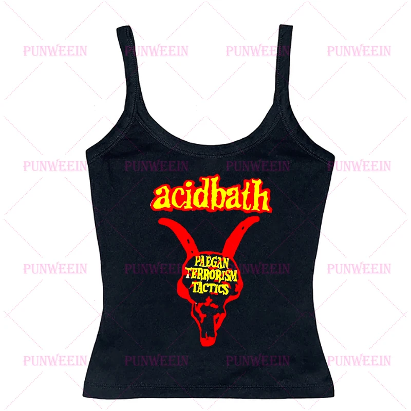 Black Punk Grunge Sweetheart Helvete Rock Tank Top Harajuku Vinatge Black Metal Death Summer Club Streetwear Y2K emo Girls tops