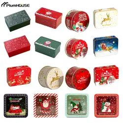 1Pc Merry Christmas Candy Box Mini Tin Box Sealed Jar Jewelry Organizer Gift Package Home Xmas Candy Baking Cookies Biscuit Case