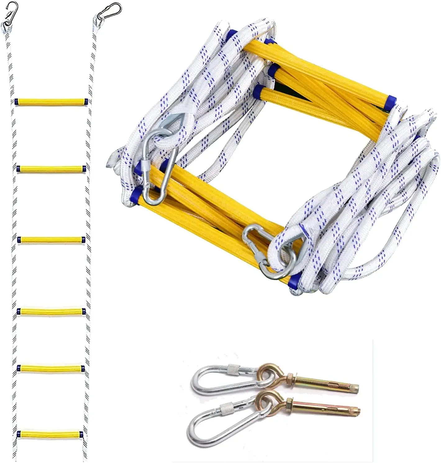 سلم حبل تسلق الصخور شديد التحمل - سلم أمان من راتنج النايلون مع حلقات تسلق ومراسي للتسلق/الإنقاذ في الهواء الطلق (ارتفاع) #1
