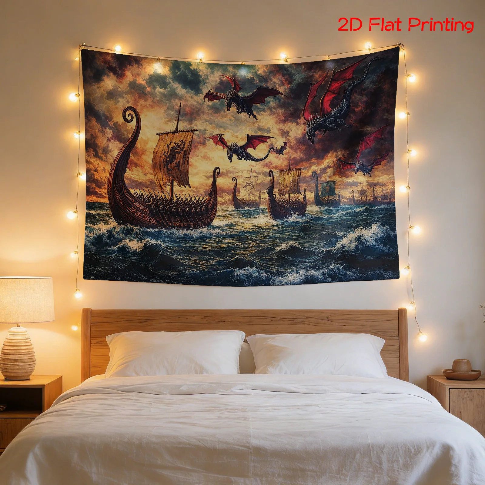 Majestic Dragon Pirate Battle Tapestry Wall Art Hanging Fantasy Nautical Epic Home Decor Mural 180x280cm Living Room Design