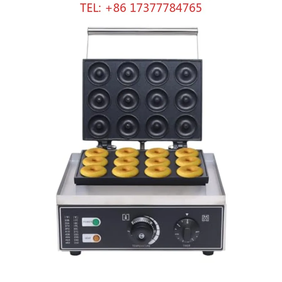 Donut Maker Nonstick 12pcs 9cm Mini Doughnut Waffle Baker Machine for Home Commercial Use in Black