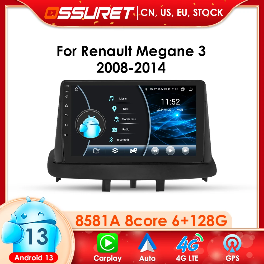 Android 13 Car Radio Stereo GPS for Renault Megane 3 Fluence 2008 - 2014 Samsung SM3 Wireless Carplay Auto Head Unit Navigation