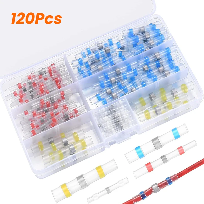 120Pcs Solder Seal Sleeve Heat Shrink Butt Wire Connector Waterproof Solder Seal Connectors for Automotive Marine