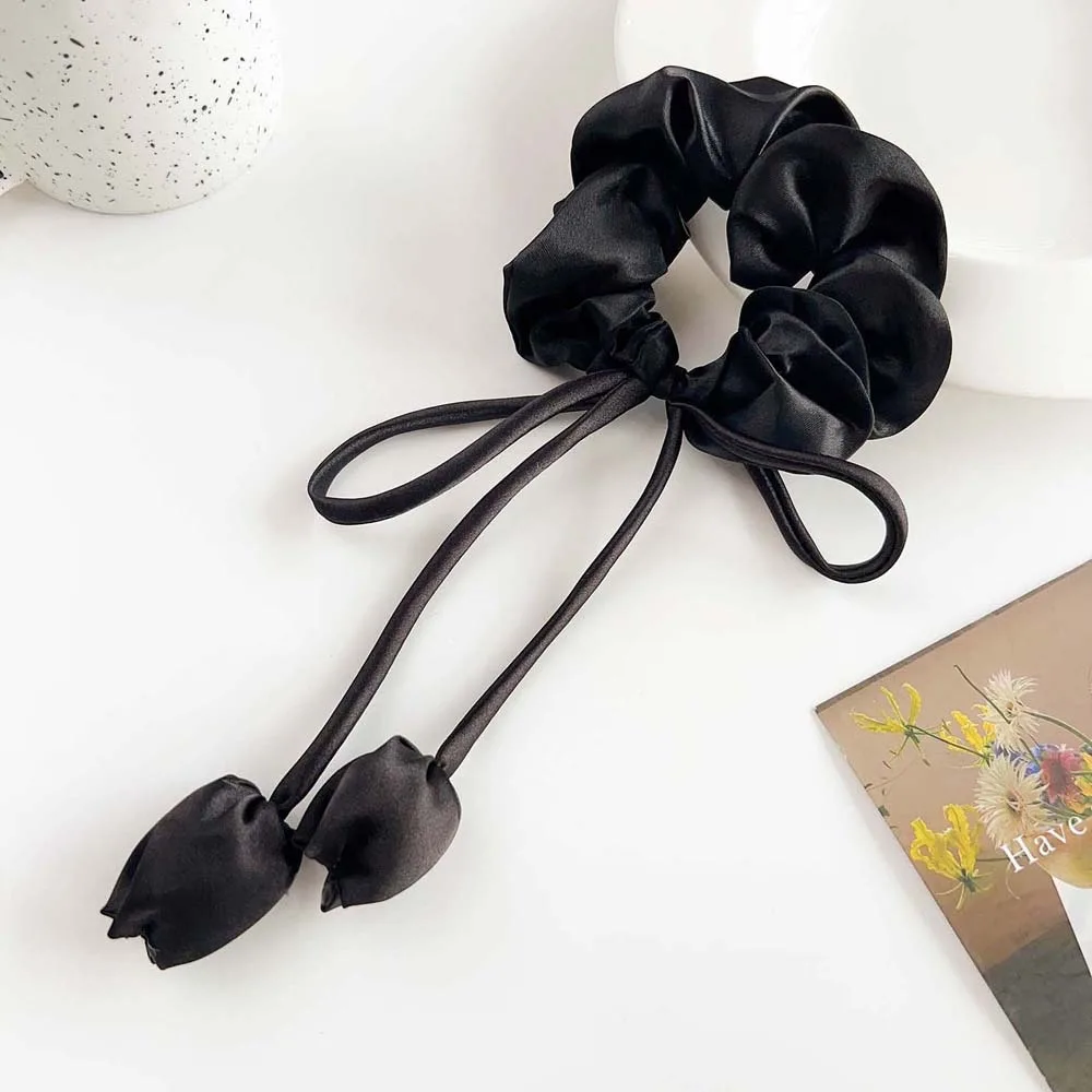 Cloth Satin Hair Band Ponytail Holder Solid Knotted Satin Tulip Flower Hair Rope Intestine Hair Band Hair Accessories