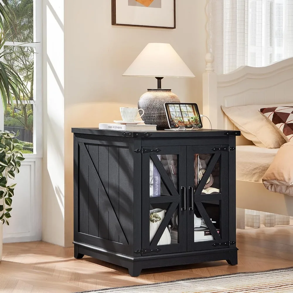 Two-Piece Farmhouse Coffee and End Table Set with Charging Station and Hidden Storage