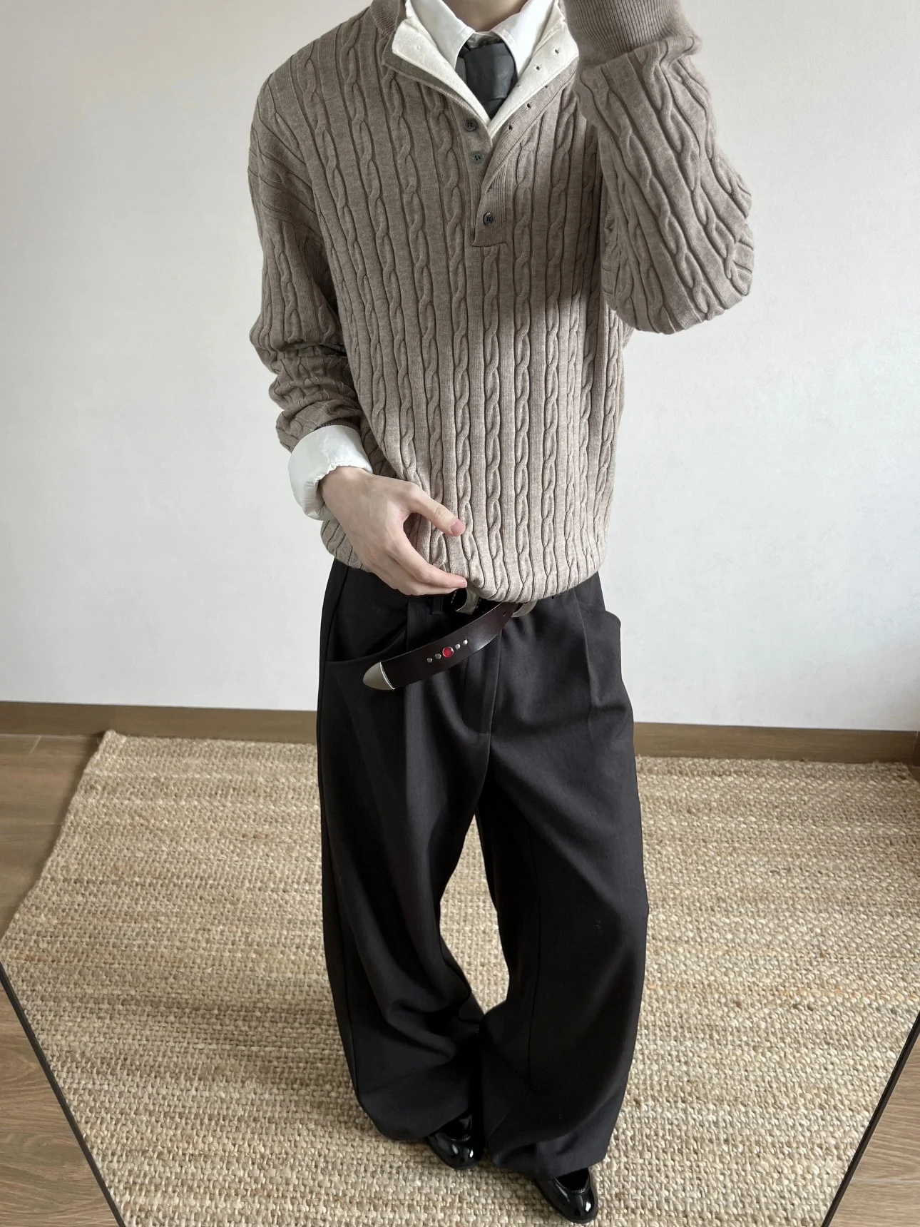 

Loose Fit Casual Knitted Sweater Men Women Autumn Season Lazy Sle Twist Knitwear Henry Collar Top Trendy Polyester Fiber