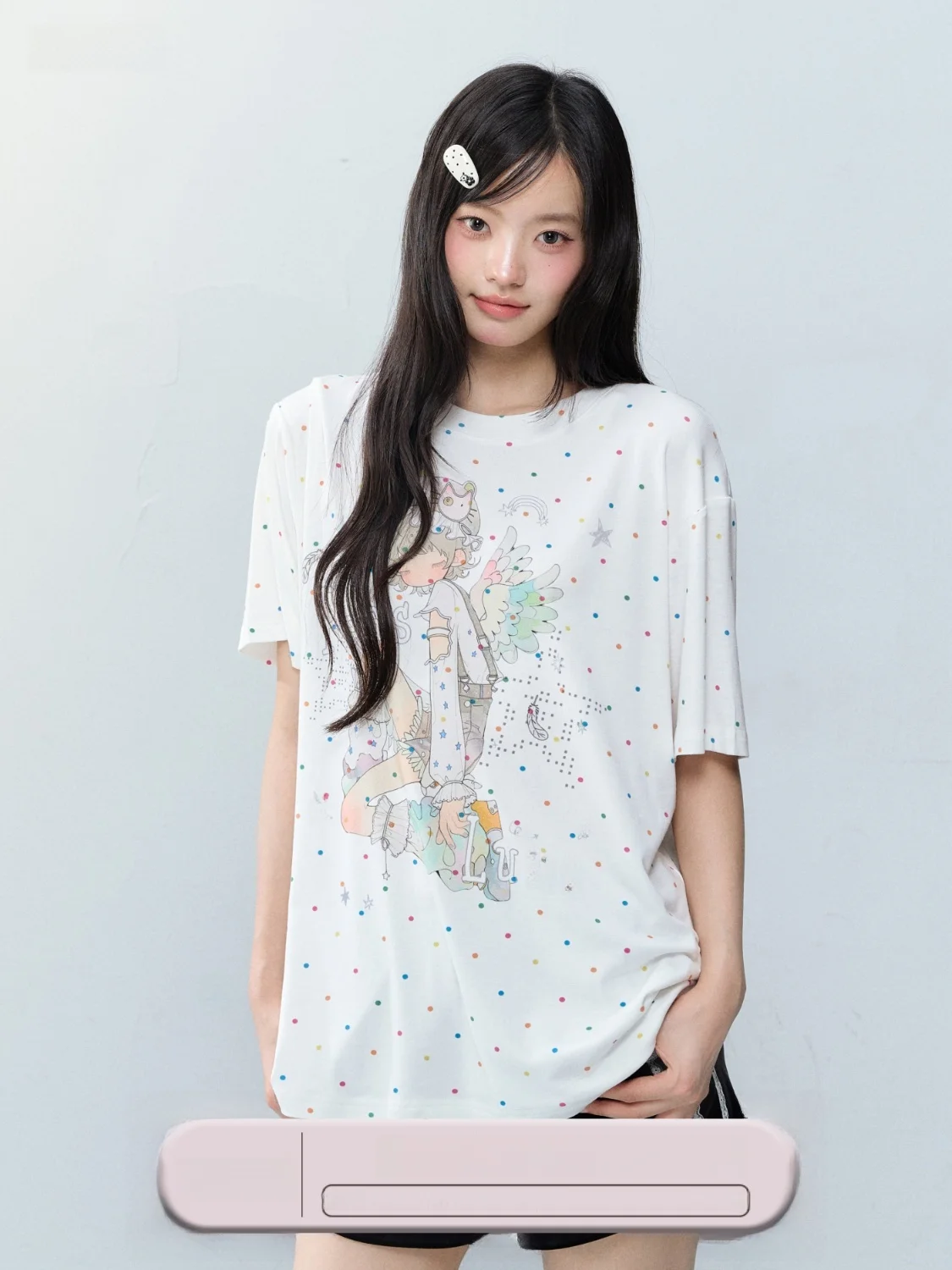 Peasluna Original Korean Style Rainbow Angel Dream Polka Dot Light Cotton Summer Short Sleeve T-Shirt Women Casual Loose Fit
