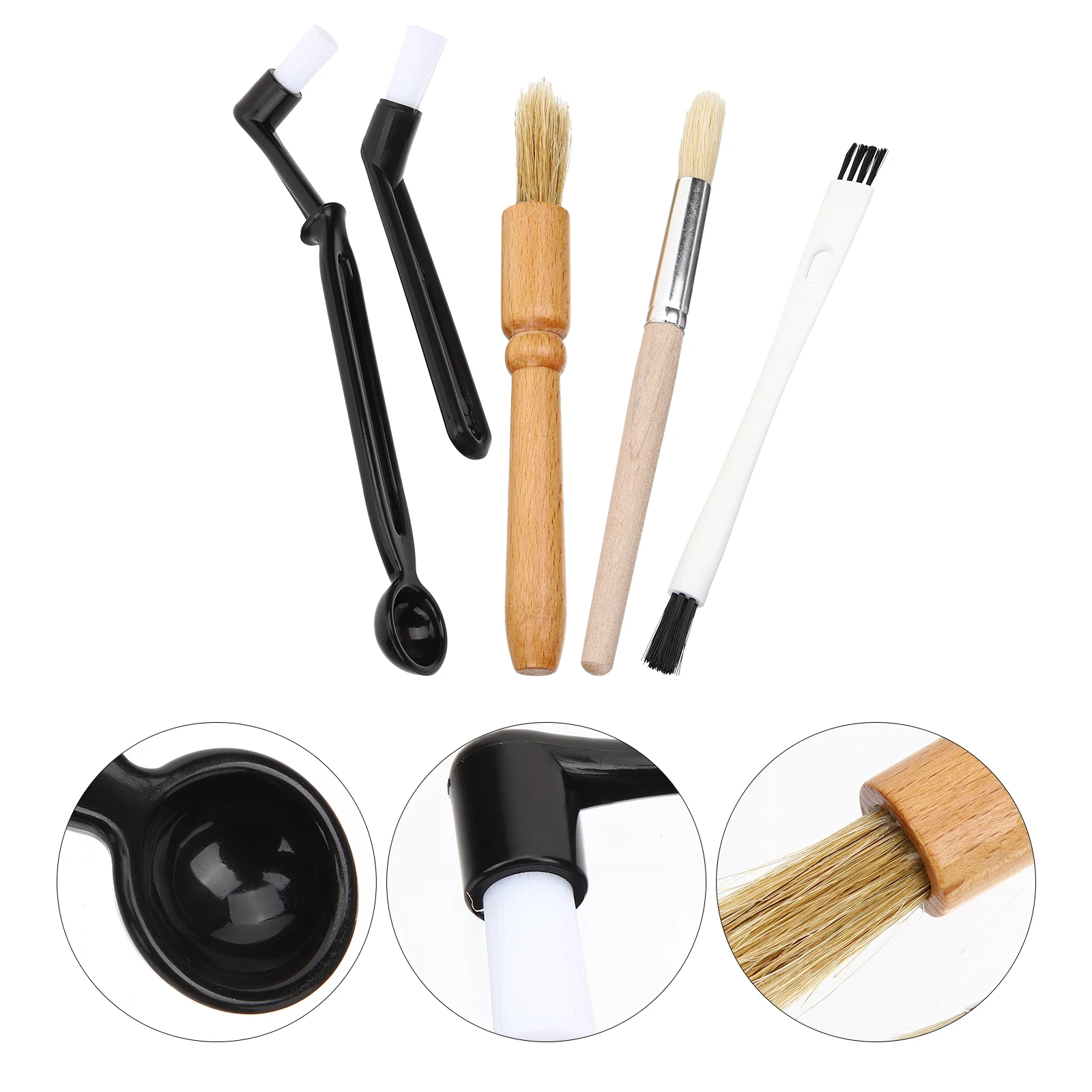

Coffee Machine Cleaning Brush Set Double Headed Wooden Nylon Bristles Long Reach Kitchen Use Coffee Grinder Cleaner