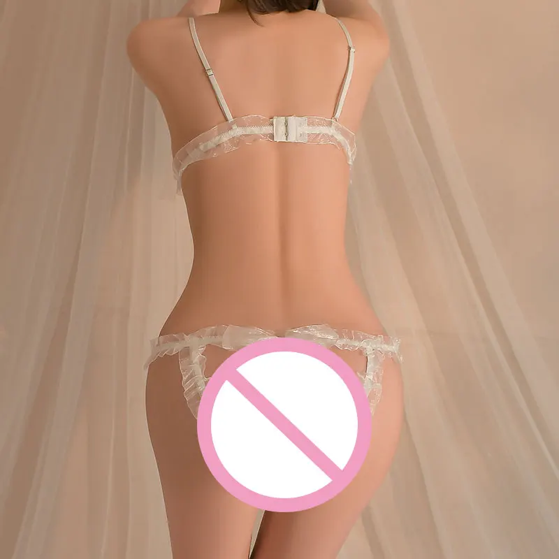 Lolita Sexy Lingerie Sweet Tulle Bow Bra Pearl T Pants Erotic Clothing Sexual Underwear Woman Lace Babydolls Porn 2-piece Suit view 4