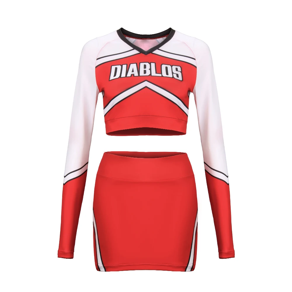

BRING IT ON CHEER OR DIE Cheerleader Costume Movie DIABLOS Printed Top Skirt Girl Cheerleaders Uniform Girls United Outfits