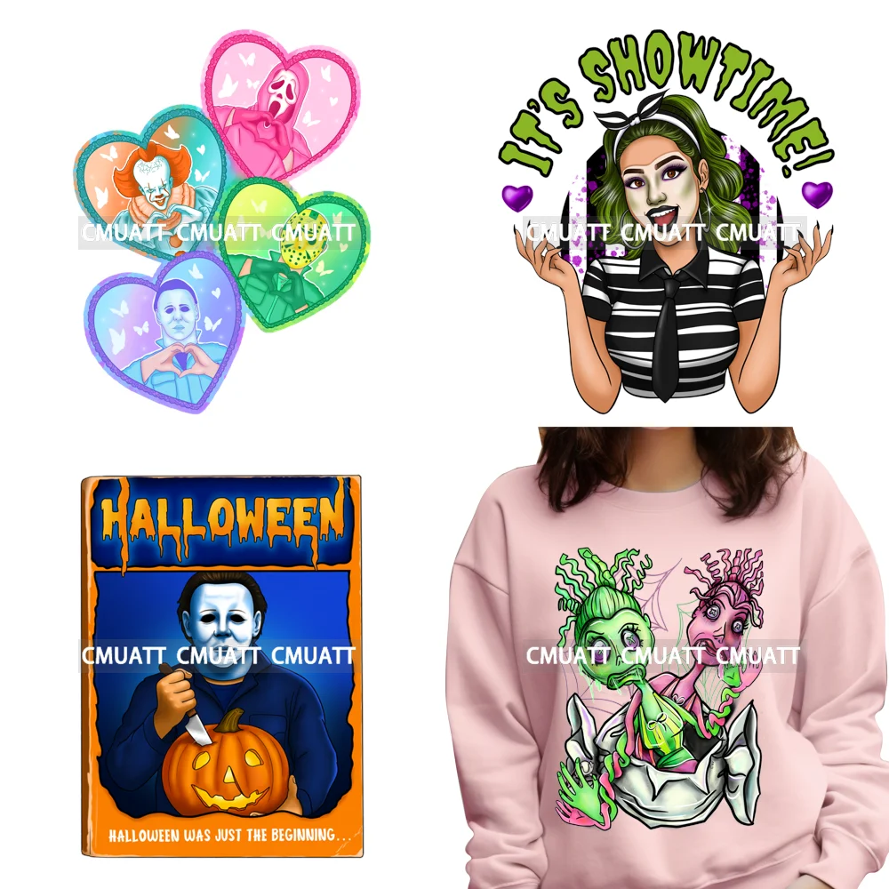 

Horror Movie Scary Killer Spooky Halloween Season Iron on DTF Washable Heat Transfers Stickers Ready to Press for Hoodies