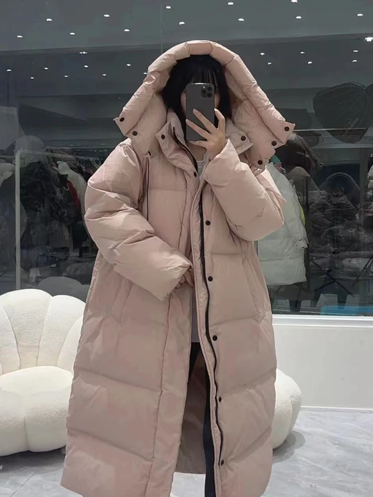 Imagem -02 - Sólida Longo Cabolsa de Inverno Feminino Grosso Quente com Capuz Fofo para Baixo Jaquetas 2023 Novo Estilo Coreano Solto Feminino Puffer Parkas Cor