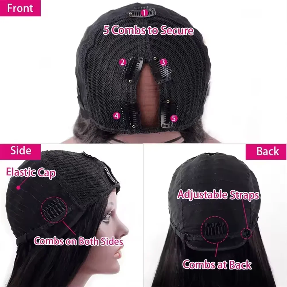 16-32 Inch V Part Wig Human Hair Long Body Wave Brazilian Hair Wig For Women 200 Density V Shape Wig Brazilian Hair Wigs image 4