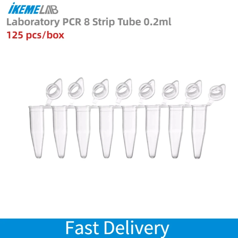 

IKEME PCR 8 Strip Tube 0.2ml 125pcs Ultra-thin Wall DNase-/RNase-free With Cover Laboratory Transparent White Centrifuge Tube