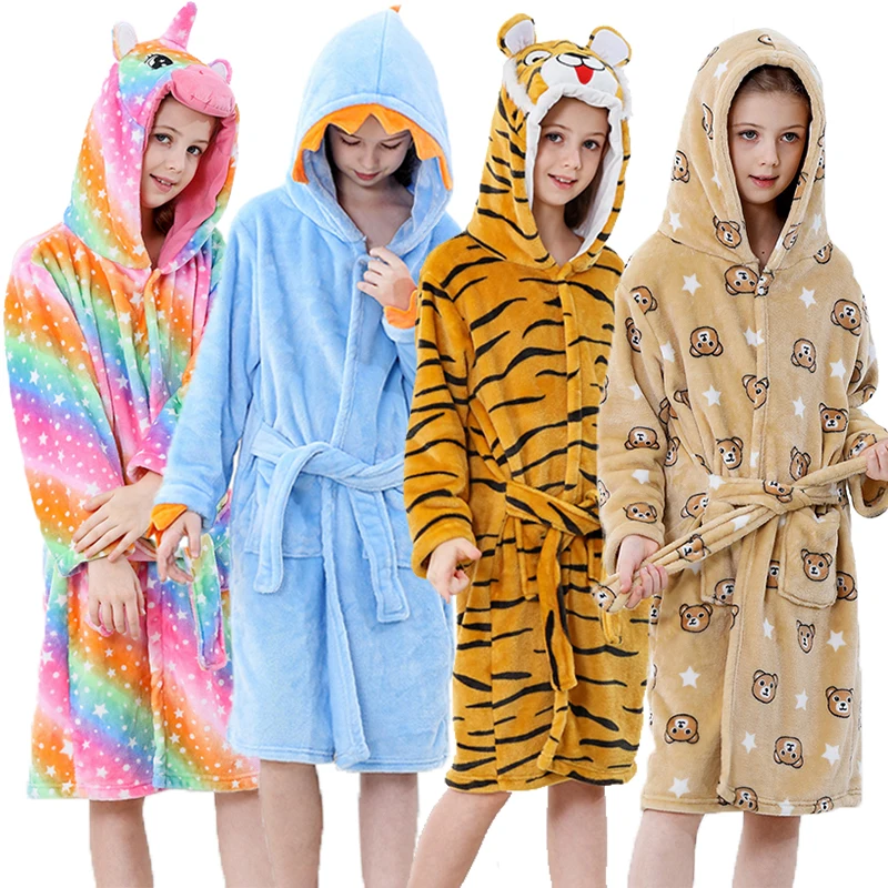 

Cute Animal Boys Bathrobe Winter Kids Pajamas Children Homewear Hooded Toddler Girl Towel Robe 3 to 4 5 6 7 8 9 10 11 12 13Years