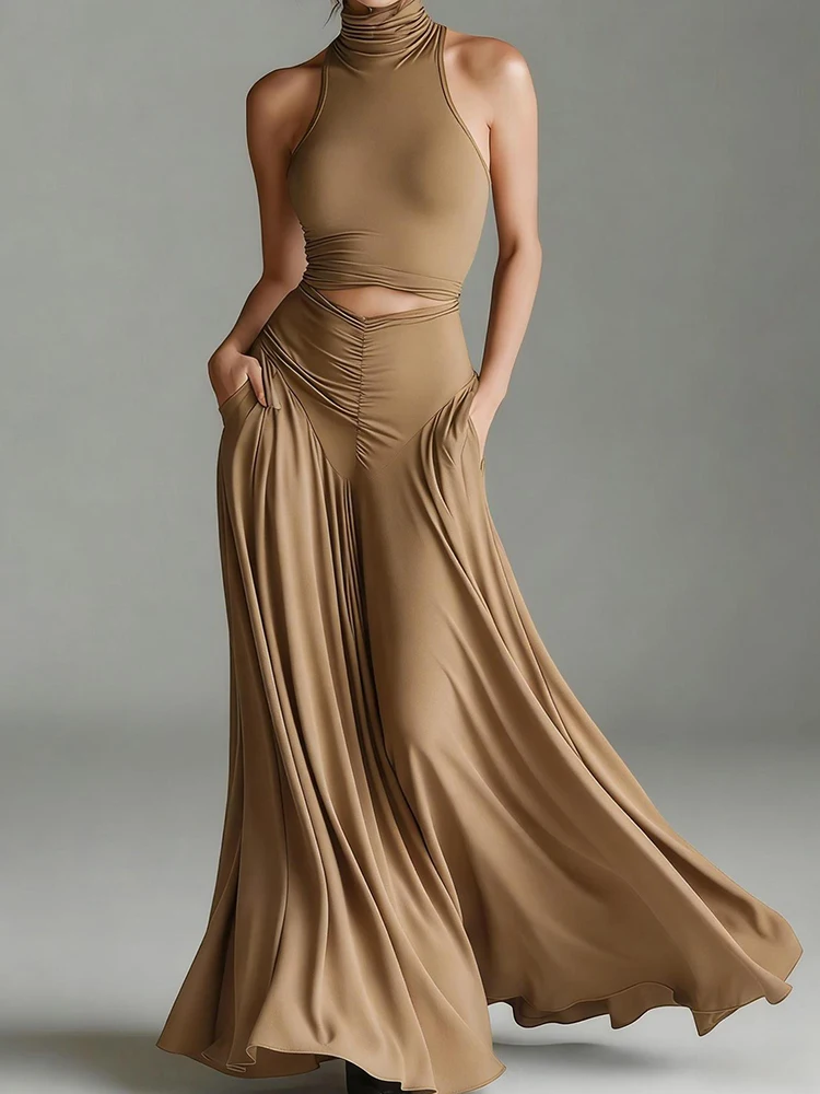 

Women Casual Turtleneck Slim Top And Maxi Skirt Set Elegant Fashion Patchwork High Waist Chic Outfit Two-Piece Ladies Skirt Suit