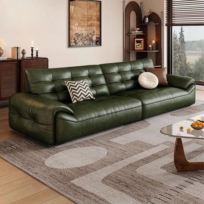 Sofa antique light luxury living room small apartment concubine straight row French wide sitting deep oil wax leather sofa