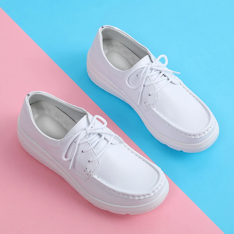 leather air cushion hospital nurse shoes women white comfortable soft breathable flat bottomed non slip single shoes