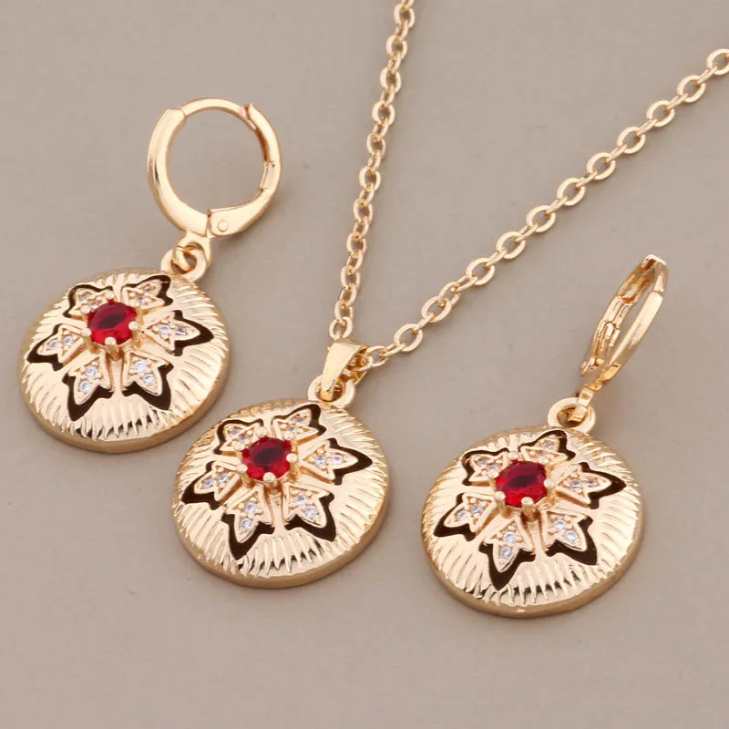 Hot Gold Color Jewelry Sets For Women Luxury Round Necklaces And Earrings Fashion Natural Zircon Vintage Earring Daily Jewelry image 3