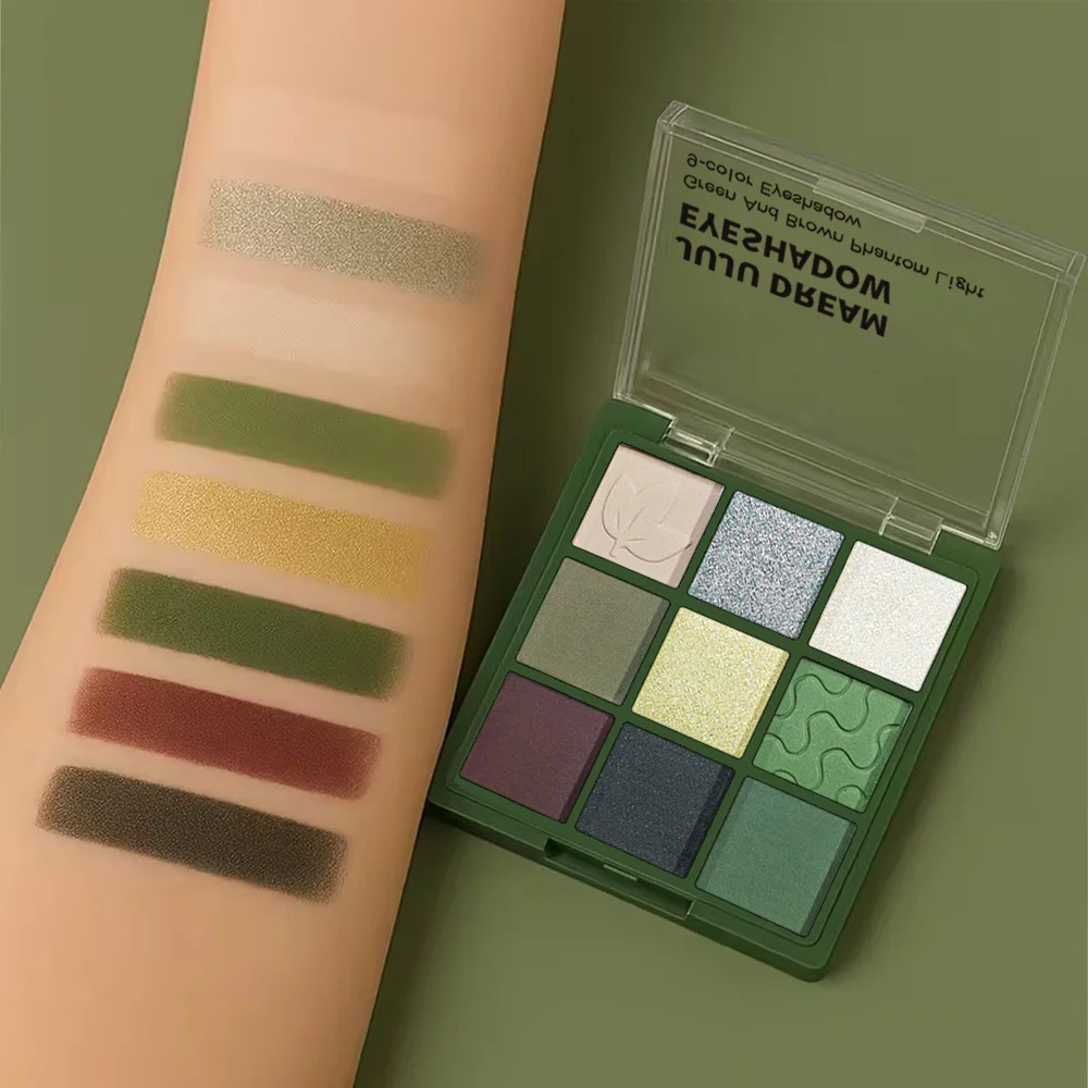 9-Color Eyeshadow Green & Brown Phantom Glow , Ultra-Fine Silky Powder, High Pigment, Easy Blend, Long Lasting Daily Makeup