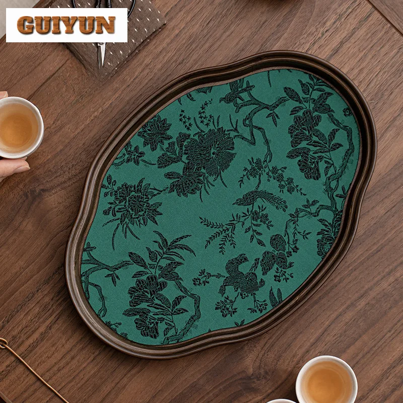 

Brocade Tea Tray Boutique Dried Fruit Plate Coffee Storage Board Teapot Holder Dishes For Serving Chinese Tea Set Decoration