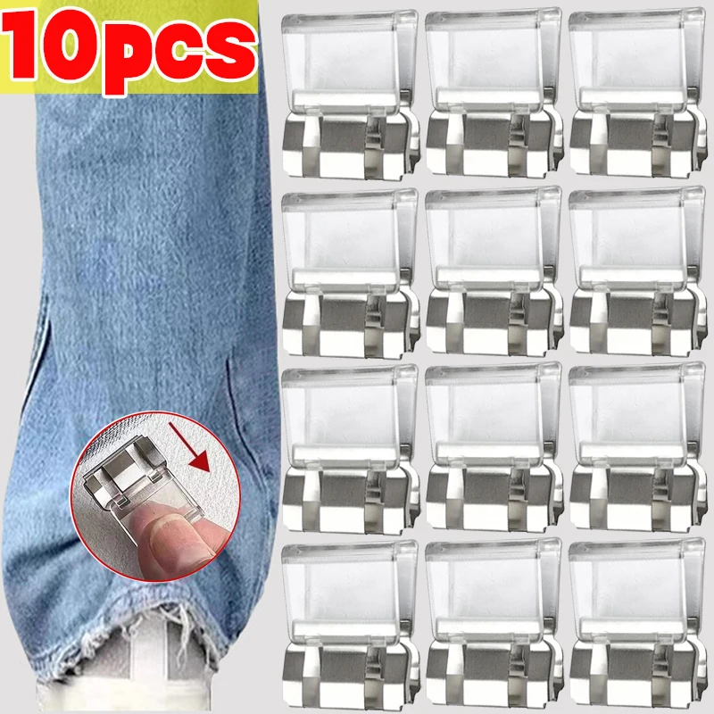 1/5/10/20 pces clipe de encurtamento de perna invisível clipe de borda de calças antiderrapantes usado para calças anti-arrastre dispositivo de fixação de bainha sem costura escondido