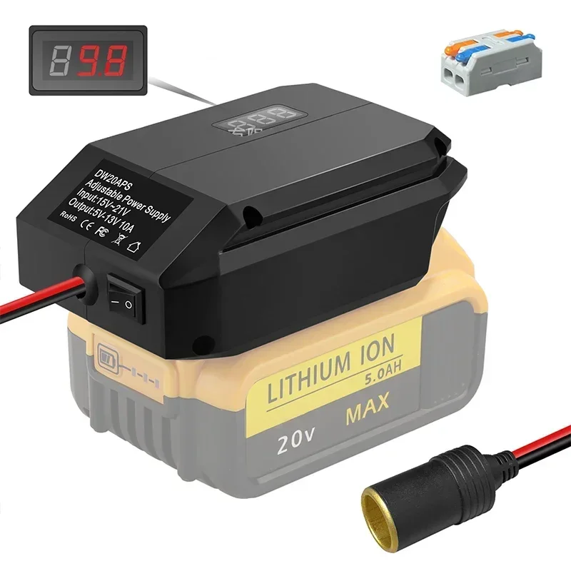 DW20APS 20V To 5-13V Step Down Converter for DeWalt 20V Li-ion Battery Adapter Cigarette Lighter Power Adapter Voltage Regulator