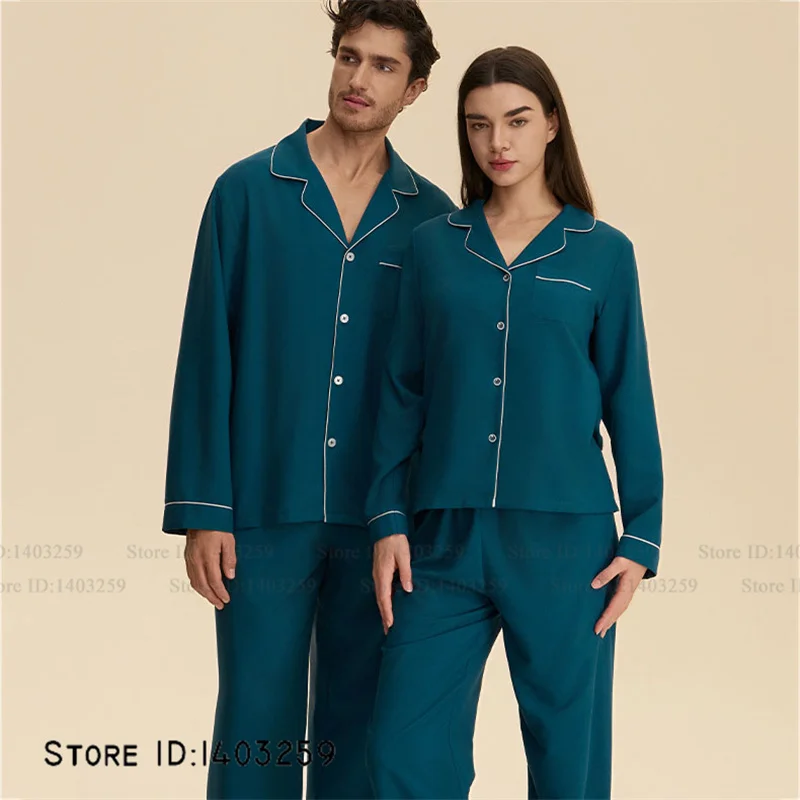 ربيع الخريف جديد زوجين ملابس خاصة منامة مجموعة حريري الساتان كم طويل بنطلون بيجامات دعوى موضة ملابس منزلية غير رسمية المتسكعون #3