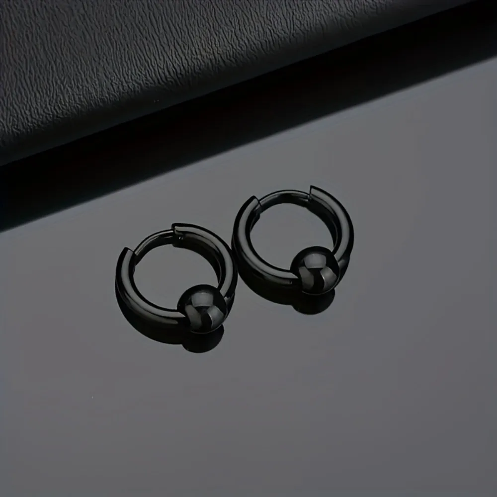 1Pair/2 Pairs Set Stainless Steel Silvery Black Punk Style Earrings Hoops Perforated jewelry Unisex Stud Earrings Gift