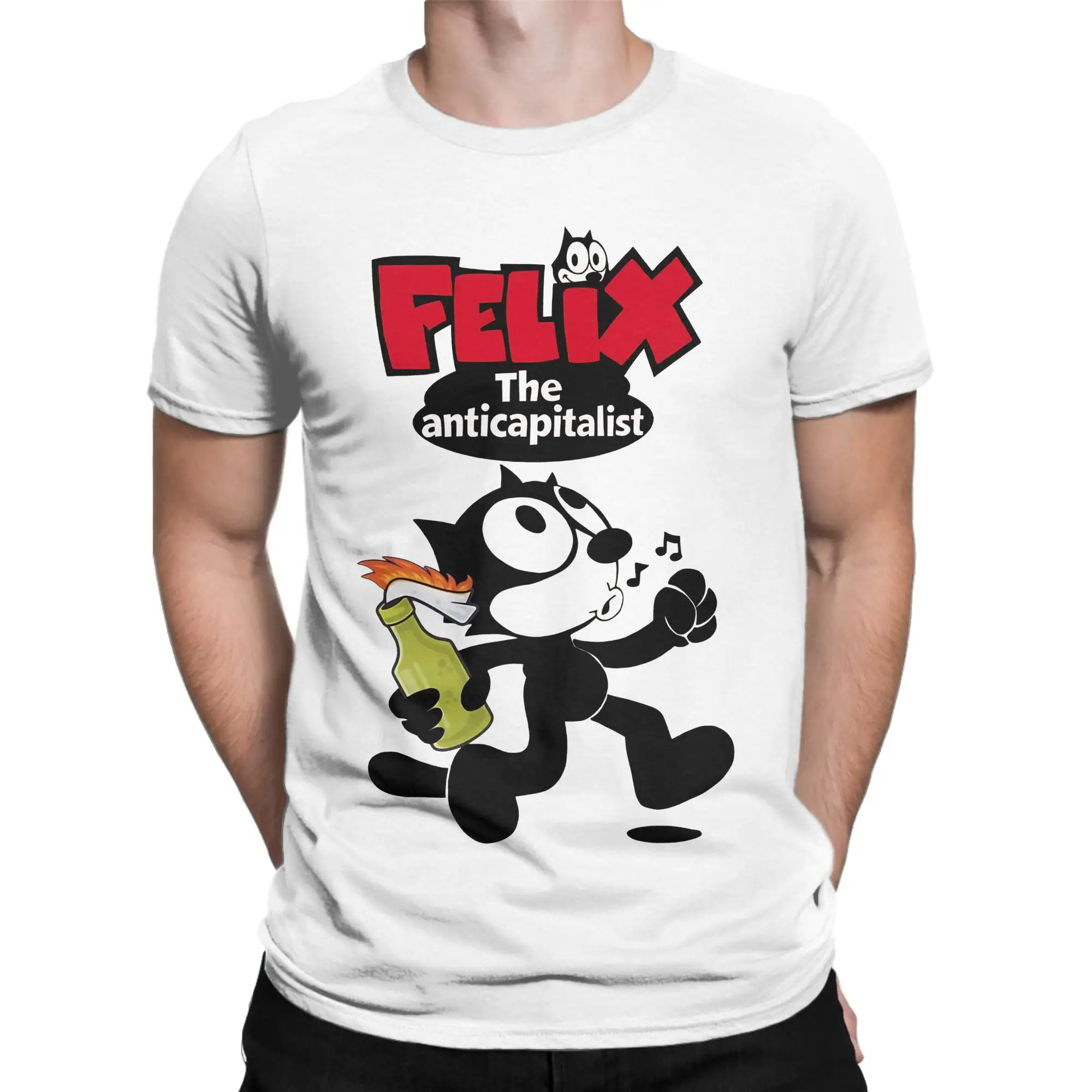 Felixes The Cat   Anticapitalist Cat  Tshirt Men Cotton Clothing Novelty  Round Neck Short Sleeve