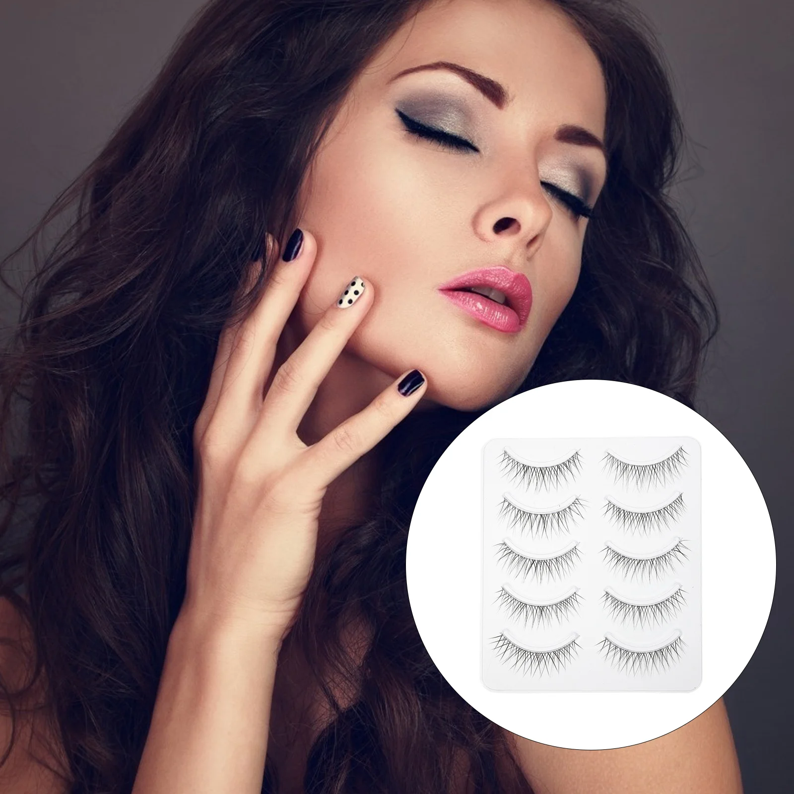 

5 Pairs False Natural Cross Design Reusable Makeup Lashes Wedding Daily Use Accessories Decorative Lash Set Fake