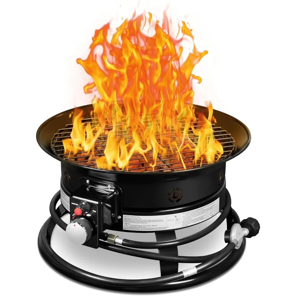 

19-inch Portable Propane Fire Pit Table for Outside, Smokeless Gas Fire Bowl with Auto-Ignition, Lid & Carry Kit, for Patio