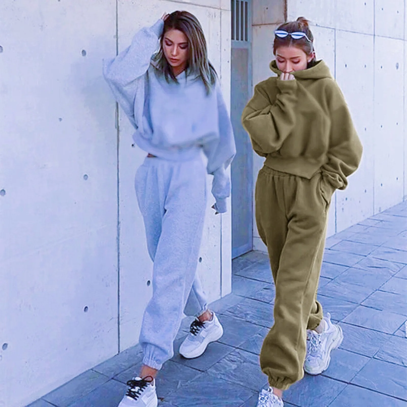 Damskie zestawy dwuczęściowe dresy ciepłe polarowe bluzy bluzy bluzy w stylu Casual Jogging Pant stroje dresowe Streetwear