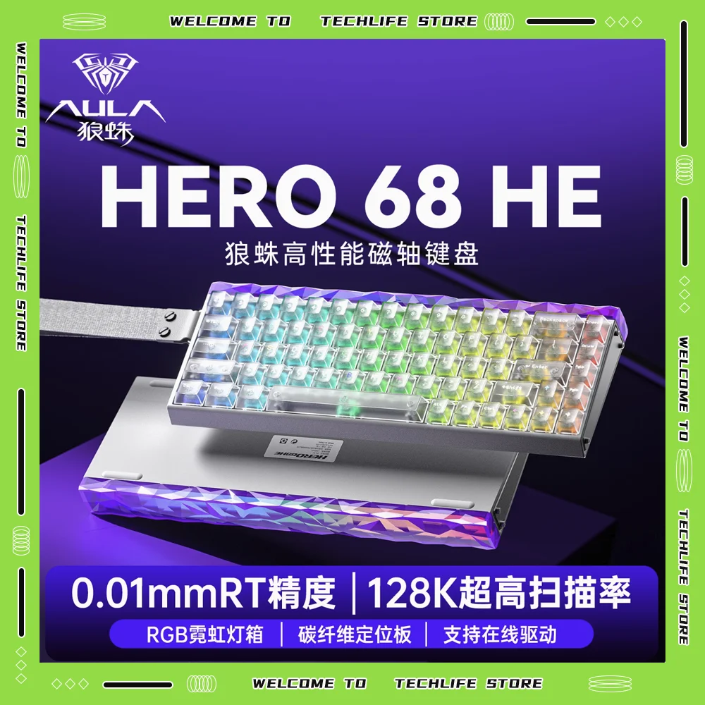 

AULA Hero 68HE Проводная механическая клавиатура Магнитный переключатель 8K RGB с подсветкой Горячая замена Киберт Игры Настроить ПК Подарочный аксессуар