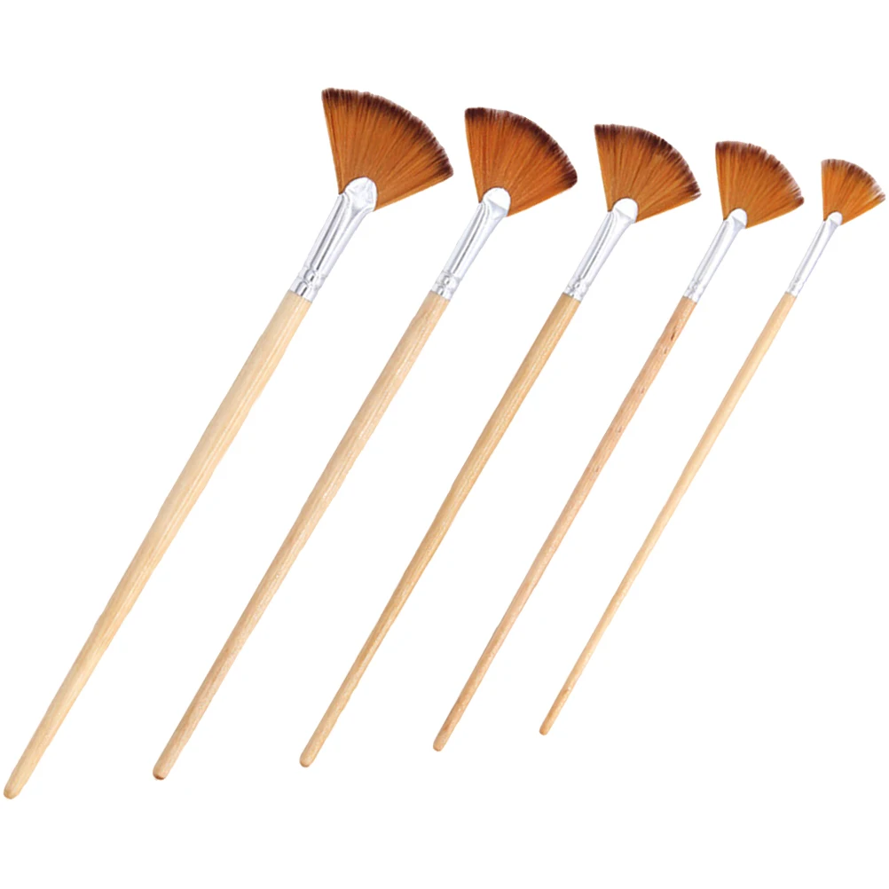 

5pcs Brush Set Watercolor Fan Travel Wood Sturdy Brushes Multi-Function Paint Brush for Kids Girls Wear Resistant Easy Clean