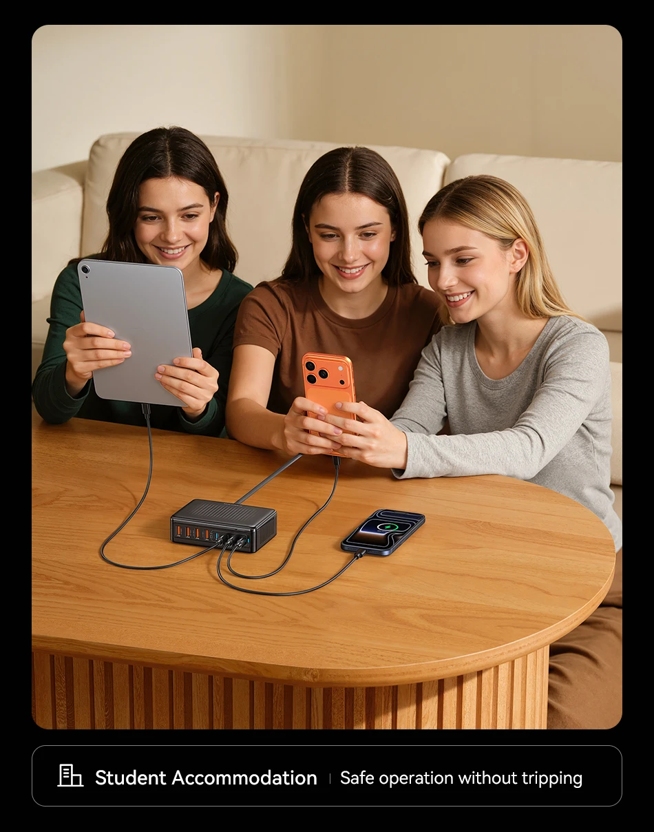 Rocoren 200W GaN-Ladegerät 8-in-1 Desktop-Schnellladegerät für iPhone 18 17 Pro Max Samsung USB Typ-C Ladegerät Tragbare Powerstation – Detail 10
