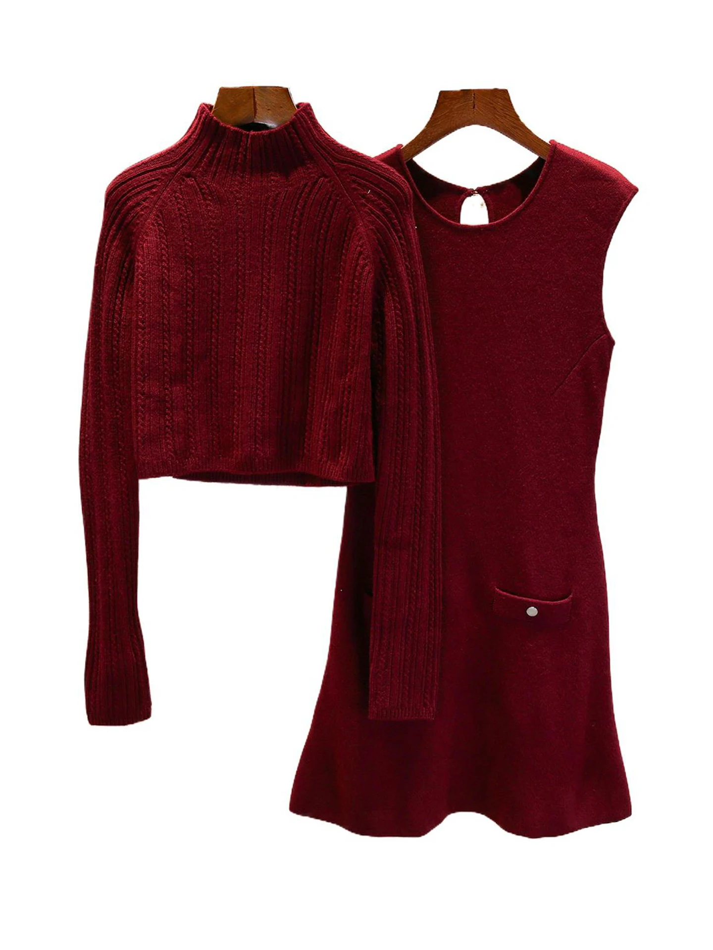 M Home Nan You High End Women's Knitted Top + Vest Dr Set Autumn 2025 High Collar Faionable Two-Piece Ensemble