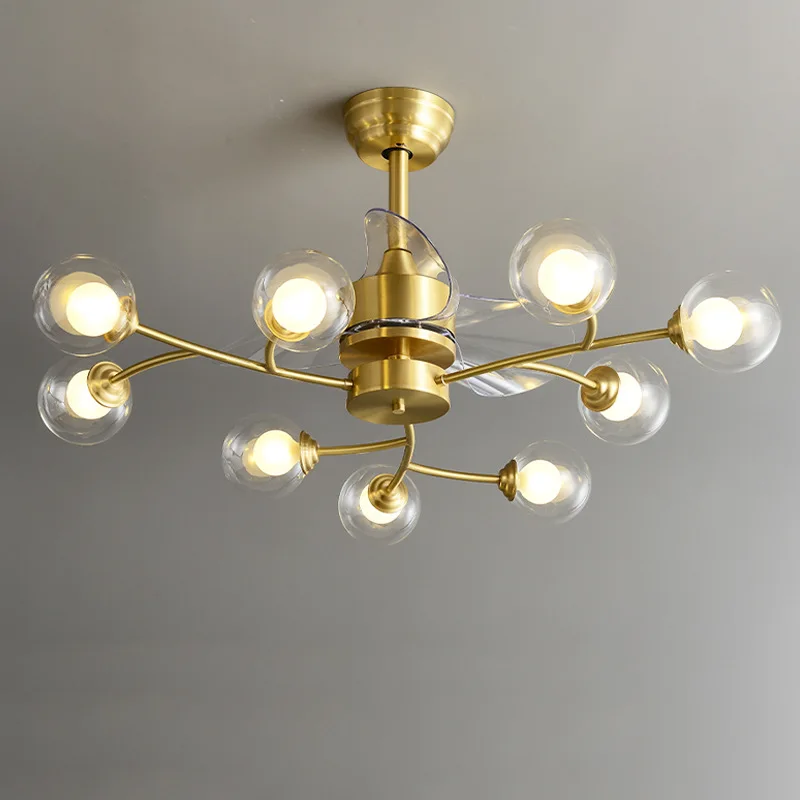 Modern Ceiling Fan with Light Gold Sputnik Chandelier Fan with Remote Control Glass Fandelier for Bedroom Dining Living Room