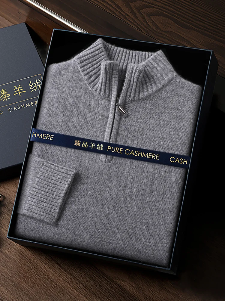 Pullover con cerniera di base spessa da uomo nuovo di alta qualità autunno inverno collo a lupetto 100% maglione di Cashmere morbido maglieria Casual top caldi