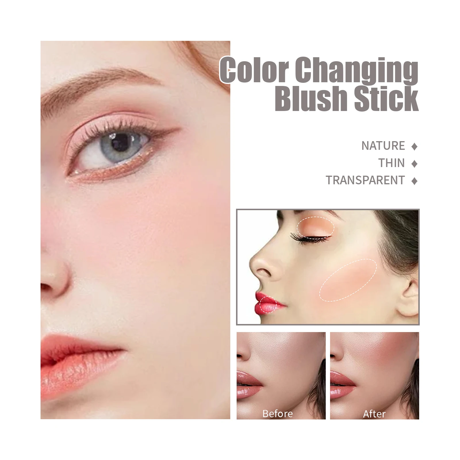 EELHOE Face Blush Stick Color Change Blush Cheek Lip Tinted Rouge Makeup Natural Contour Blusher Highlighter Makeup Cosmetics